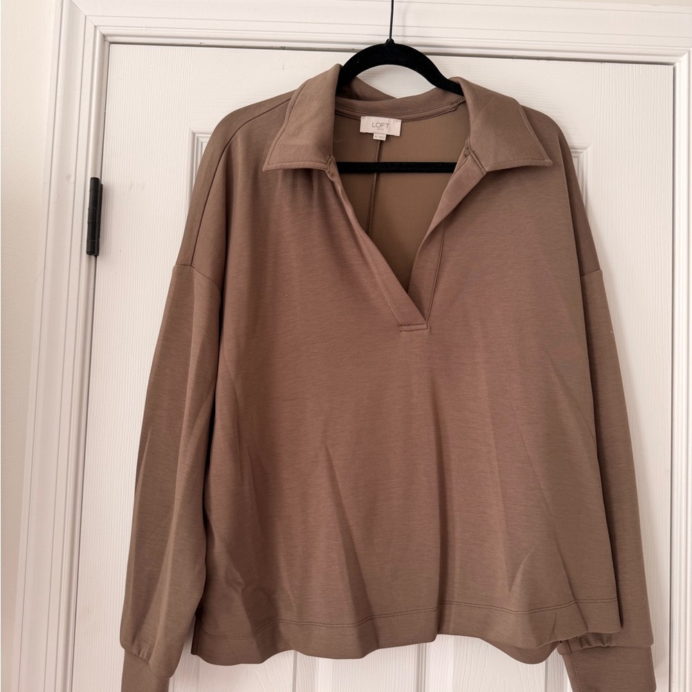 LOFT Taupe Collared Pullover